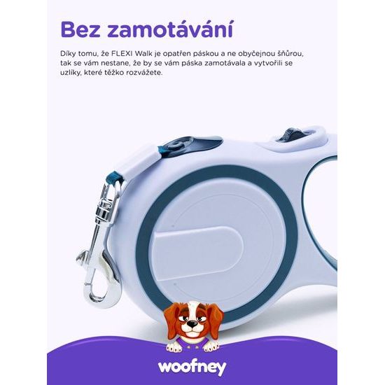 Samonavíjecí vodítko pro psy - Flexi Walk - modrá, pásek 5m/20 kg (L)