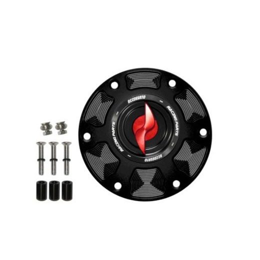 Tank filler cap ACCOSSATO FC123 for Triumph motorbikes with quick release machined from billet aluminium červená