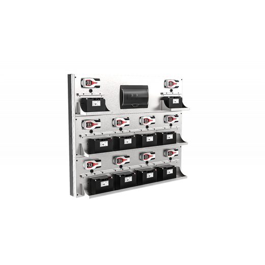 Nástenný panel z nehrdzavejúcej ocele s predispozíciou na umiestnenie 10 nabíjačiek a elektrického panelu (voliteľné) LV8 EQPCPO-01