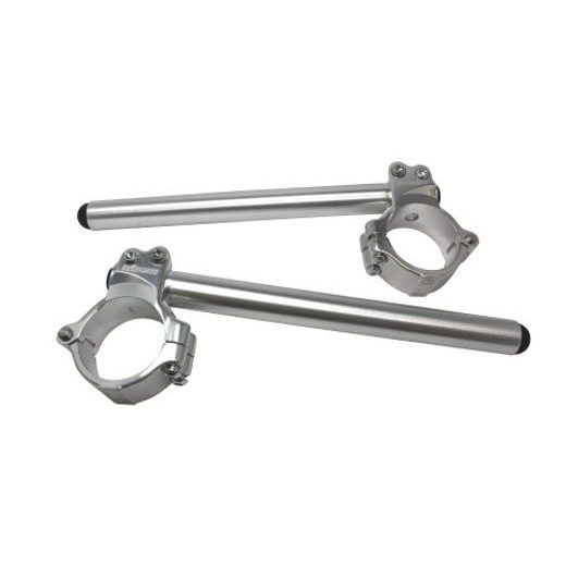 Aluminium-forged clip-ons ACCOSSATO CP003 with metal clamp composed of 2 half-rings 10 degrees inclination, silver
