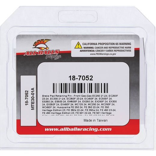 Zaistovací čap brzdových doštičiek All Balls Racing BPRPK18-7052