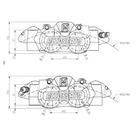 Radial brake caliper ACCOSSATO CNC-worked monoblock PZ001 108 mm pistons in titanium