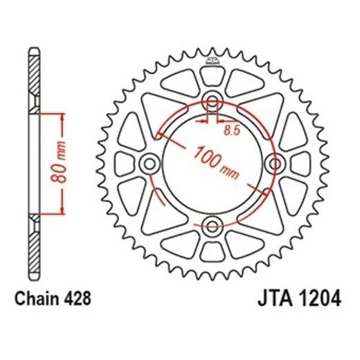 Hliníková reťazová rozeta JT JTA 1204-49BLK 49)T, nt((428 čierna