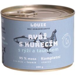 Louie konzerva pro kočky rybí s kuřecí s rýží a taurinem 200g