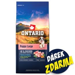 Ontario Krmivo Puppy & Junior Large Chicken & Sweet Potatoes 2x12kg+Barel ZDARMA