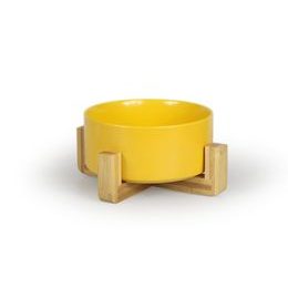 Aminela keramická miska v dřevěném stojanu žlutá 750ml