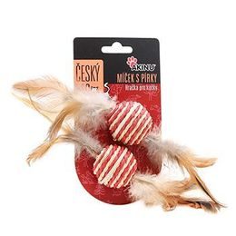 Akinu ČESKÝ LES Míček sisal s pírky hračka pro kočky červený XS 2 ks