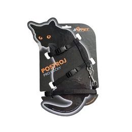 Bafpet Set postroj + vodítko pro kočky Černá