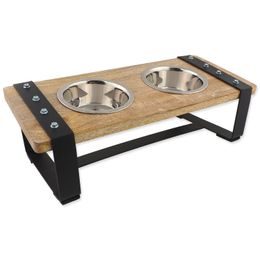 Dog fantasy Misky nerez s dřevěným stojánkem, železná konstrukce 2x400ml