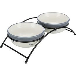 Trixie Set keramických misek se stojánkem 2x0,3l/ø12cm bílá/modrošedá