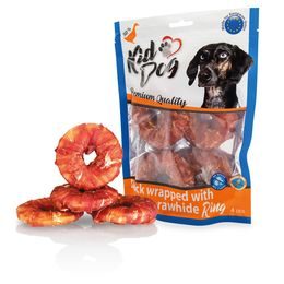 KidDog kachní masíčko na buvolím 9 cm kroužku (4 ks/bal.)