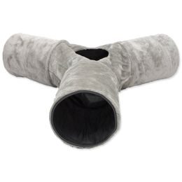 Magic Cat Tunel plyš tvar Y šustící šedý 80x80x25cm