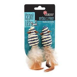Akinu ČESKÝ LES Myška sisal s pírky hračka pro kočky modrá XS 2 ks