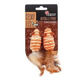 Akinu ČESKÝ LES Myška sisal s pírky hračka pro kočky oranžová XS 2 ks