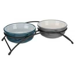 Trixie Set keramických misek v kovovém stojánku 2x0,25l/ø13cm petrolejová/šedá