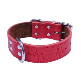 BAFPET Kožený obojek EKG červená