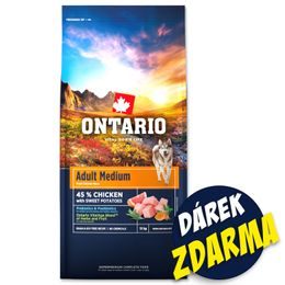 Ontario Krmivo Adult Medium Chicken & Sweet Potatoes 2x12kg+Barel ZDARMA