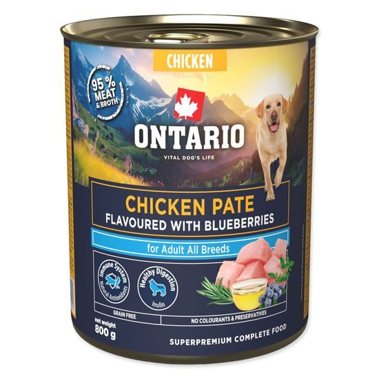 Ontario Konzerva Adult kuřecí pate s příchutí borůvek 800g