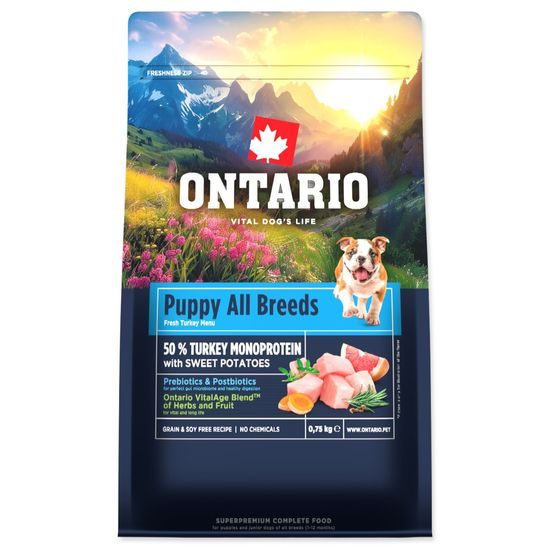 Ontario Krmivo Puppy & Junior All Breeds Monoprotein Turkey & Sweet Potatoes 0,75kg