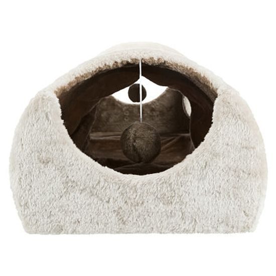 Trixie Plyšový škrábací tunel pro kočky 110x30x38cm světle šedý/hnědý