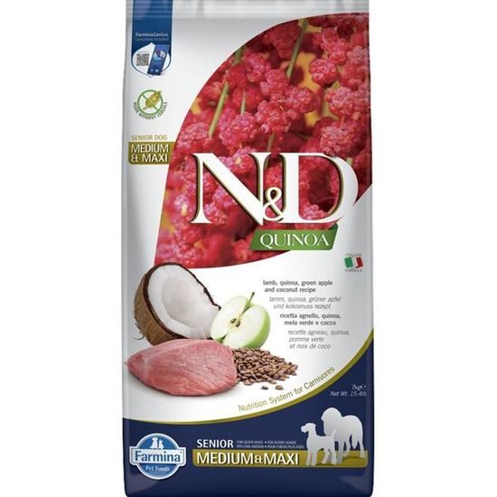 N&D QUINOA Dog GF Senior Lamb Green Apple and Coconut Medium & Maxi 7 kg