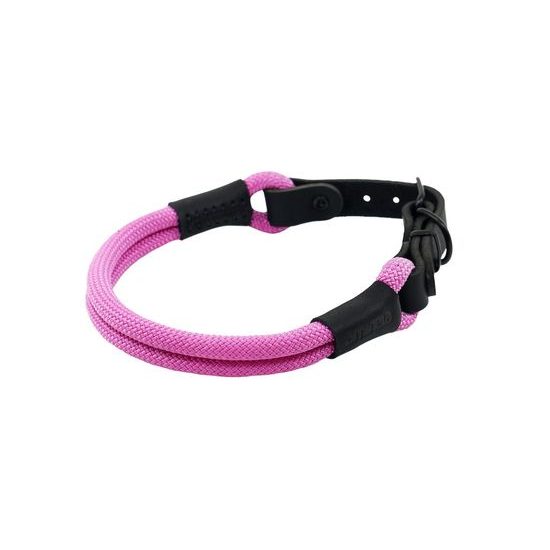 Aminela Obojek lano s kůží černé kování růžová