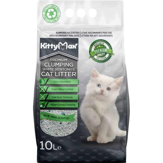 KITTYMAX hrudkující bezprašný bílý bentonit ALOE VERA 10 l