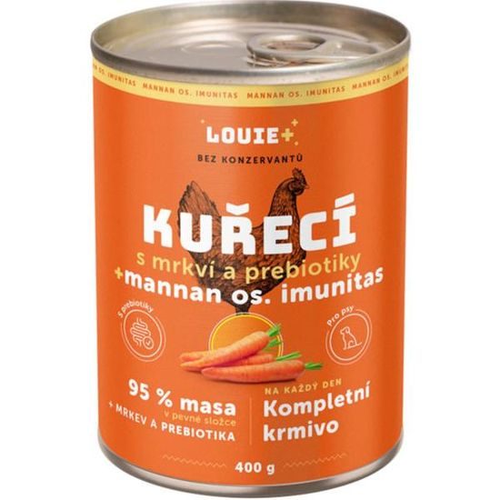 Louie konzerva pro psy kuřecí, mrkev, prebiotika 400g