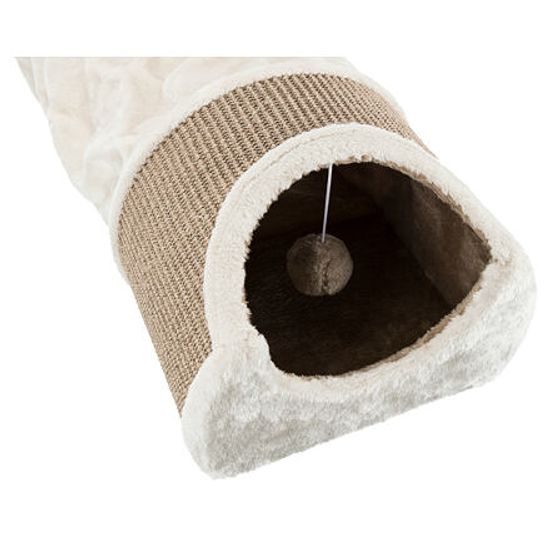 Trixie Plyšový škrábací tunel pro kočky 110x30x38cm světle šedý/hnědý