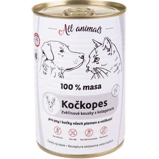 All Animals Kočkopes konzerva zvěřinové kousky s kolagenem 400g