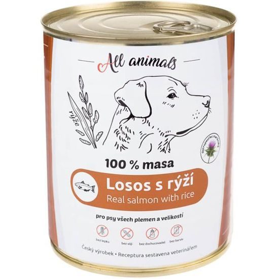 All Animals konzerva pro psy losos mletý s rýží 800g
