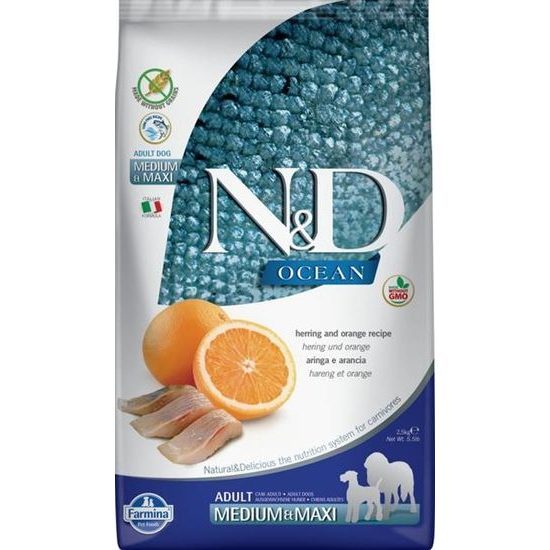 N&D OCEAN Dog GF Herring & Orange Adult Medium & Maxi 2,5 kg