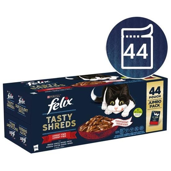 Felix Cat kapsička Tasty Shreds Multipack maso ve šťávě 44x80 g
