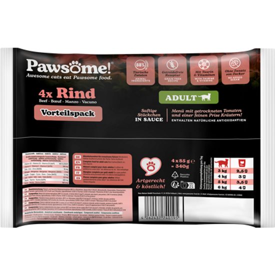 Pawsome! Adult s hovězím masem Multipack 4x85 g