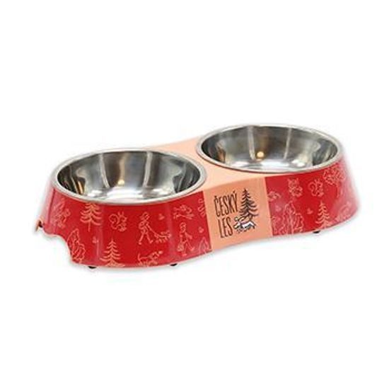 Akinu ČESKÝ LES Melaminová miska s nerez vložkou šípková červená M 2 x 400 ml