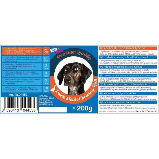 KidDog kachní steak na buvolí tyčince PREMIUM QUALITY 200 g dóza