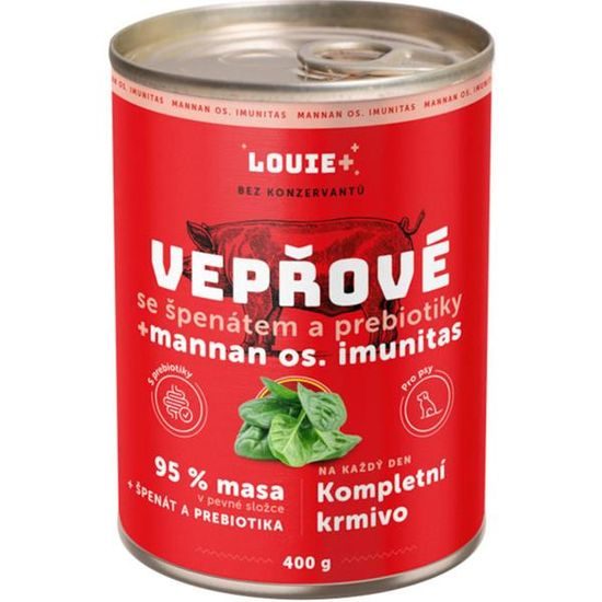Louie konzerva pro psy vepřové, špenát, prebiotika 400g