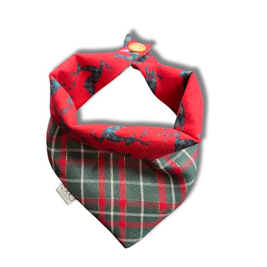 FUNKY DOG Oboustranný vánoční šátek pro psa sobíci & červeno-zelené káro