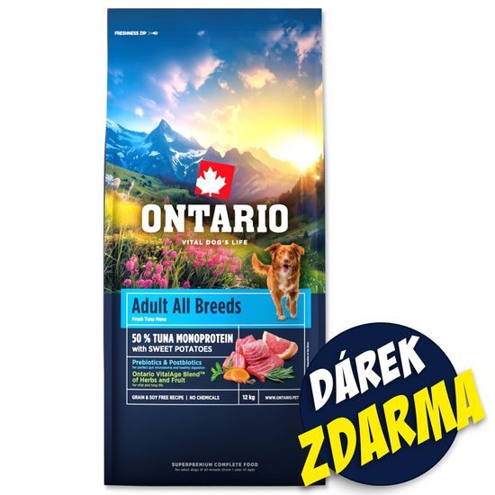 Ontario Krmivo Adult All Breeds Monoprotein Tuna & Sweet Potatoes 2x12kg + Barel ZDARMA