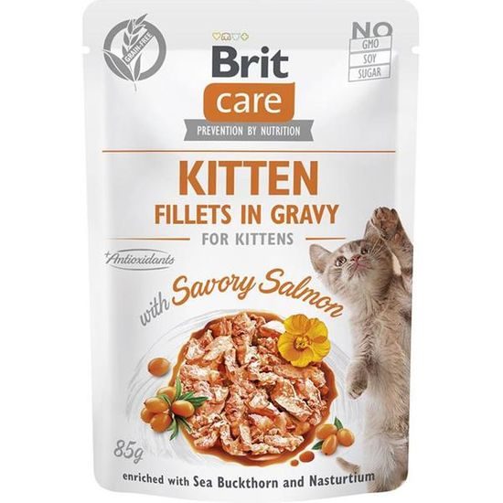 Brit Care Cat kapsička Fillets Gravy Kitten with Savory Salmon 85 g