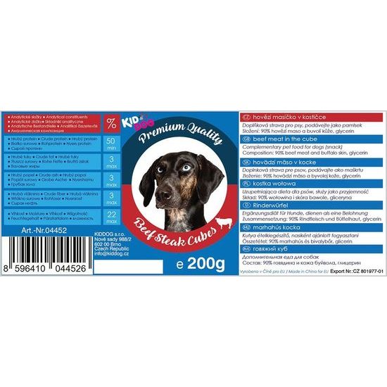 KidDog hovězí masíčko v kostičce PREMIUM QUALITY 200 g dóza