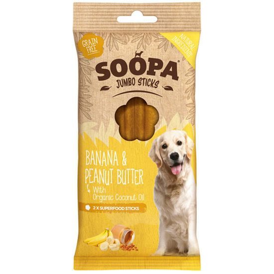 Soopa Pets Dentální tyčinky Jumbo s banánem a arašídovým máslem 170 g
