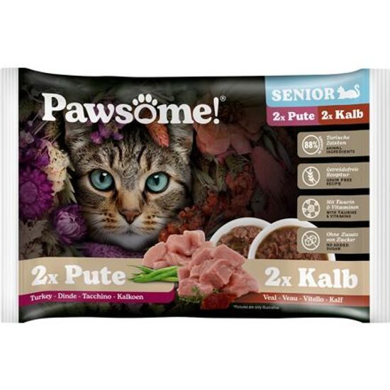 Pawsome! Senior s telecím/ s krůtím masem Multipack 4x85 g
