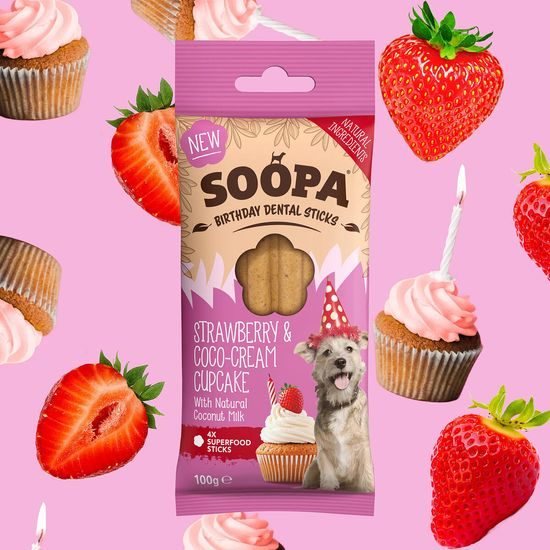 Soopa Pets Dentální tyčinky Soopa Cupcake s jahodami a kokosem 100 g