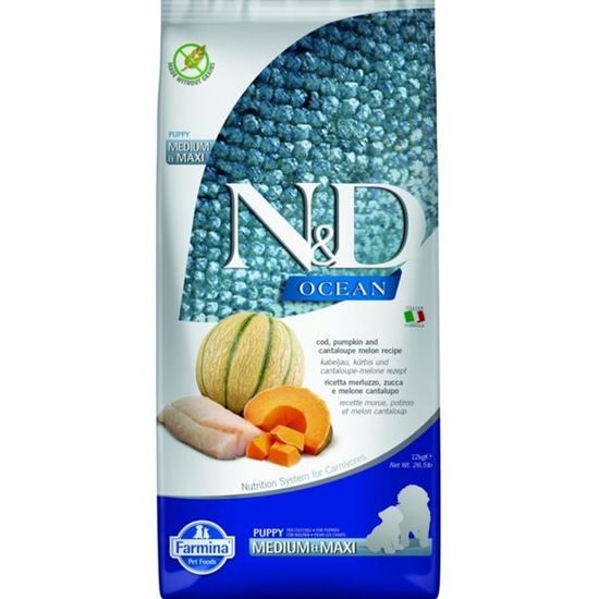 N&D OCEAN Dog GF Cod, Pumpkin & Cantaloupe Melon Puppy Medium & Maxi 12 kg