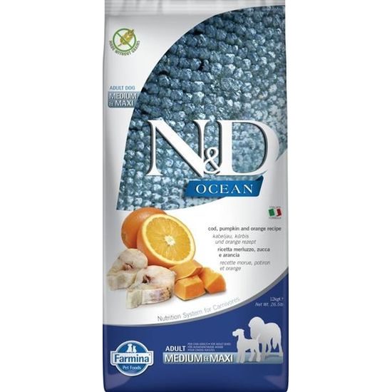 N&D OCEAN Dog GF Cod, Pumpkin & Orange Adult Medium & Maxi 12 kg
