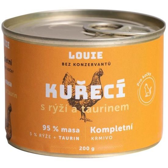 Louie konzerva pro kočky kuřecí s rýží a taurin 200g