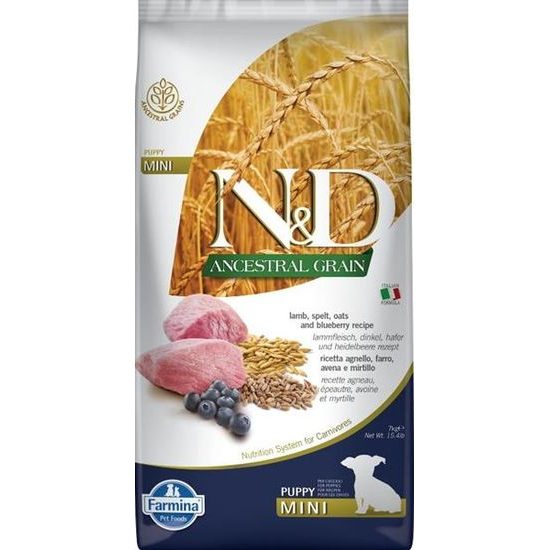 N&D ANCESTRAL GRAIN Dog LG Lamb, Spelt, Oats & Blueberry Puppy Mini 7 kg