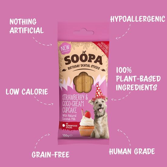 Soopa Pets Dentální tyčinky Soopa Cupcake s jahodami a kokosem 100 g