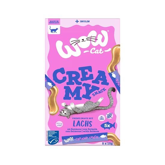 WOW Cat Lízací pyré Creamy s lososem 5x15g